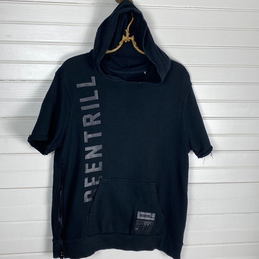 Beentrill Cutoff Short Sleeve Black Hoodie Size Medium